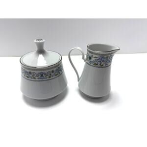 Vintage 1980s 1990s Crown Ming Harmony Verge Fine China Creamer Sugar Bowl Set